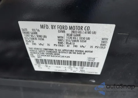 2016 Ford Explorer Limited from USA, damaged, VIN 1FM5K8F82GGC25125